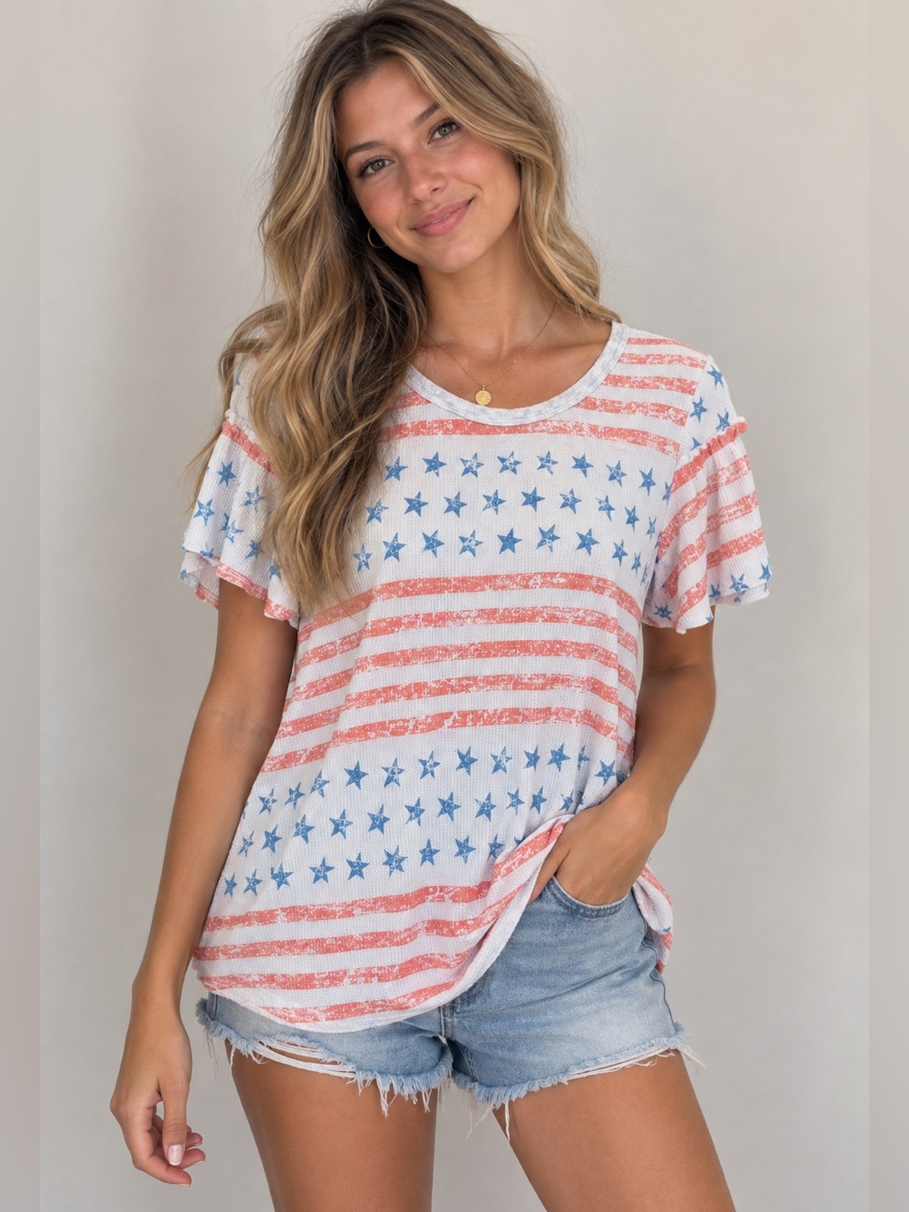 Thread & Supply Patriotic American Flag Star Striped Tee Size S